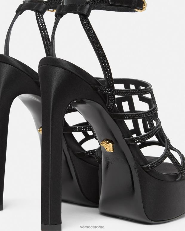 esso Versace donne sandali con cristalli greca labirinto nero JT08Z467 scarpa
