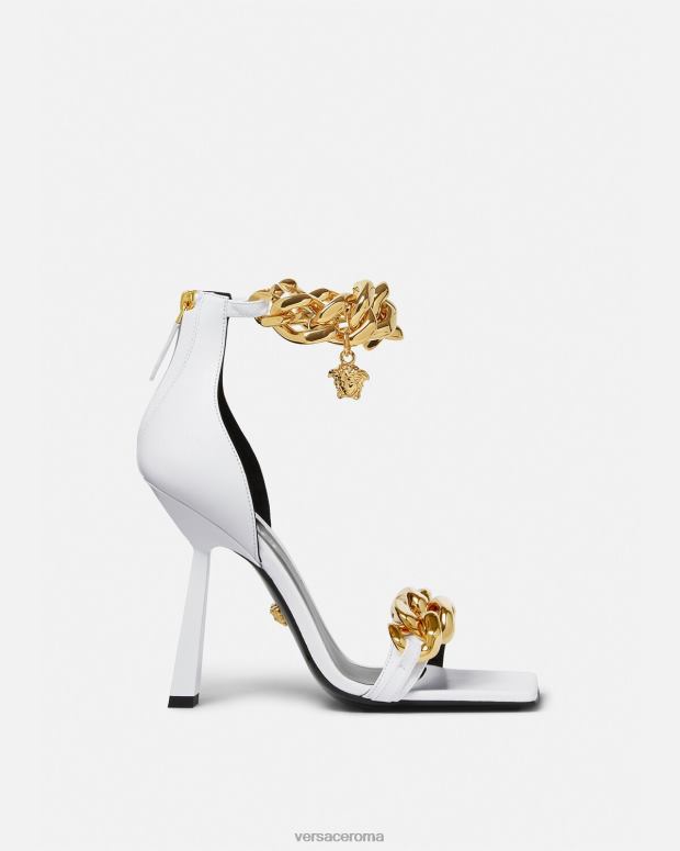 esso Versace donne sandali con tacco alto e catena con medusa bianco JT08Z446 scarpa