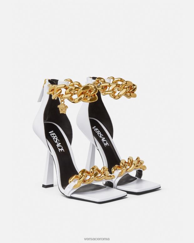 esso Versace donne sandali con tacco alto e catena con medusa bianco JT08Z446 scarpa