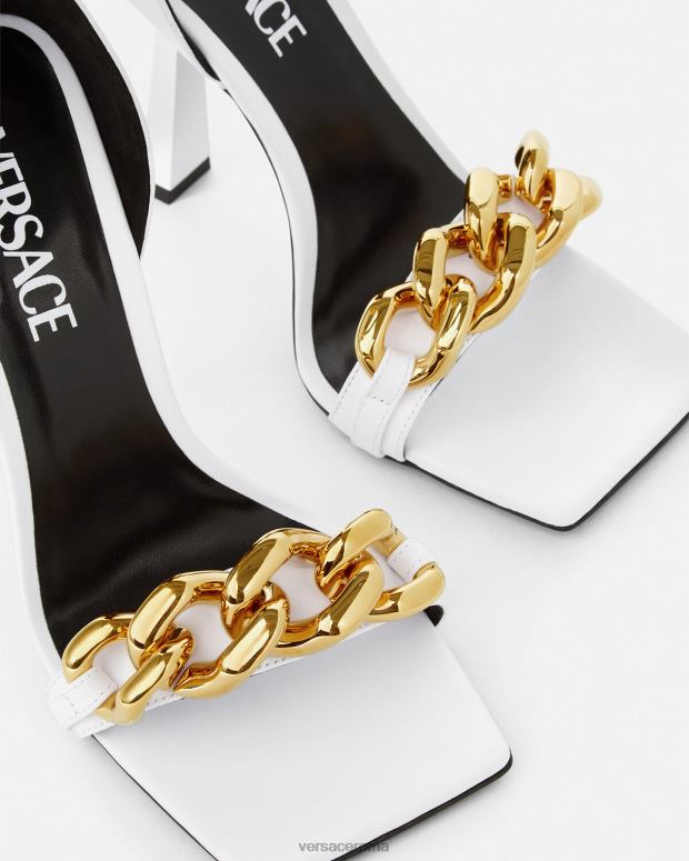 esso Versace donne sandali con tacco alto e catena con medusa bianco JT08Z446 scarpa
