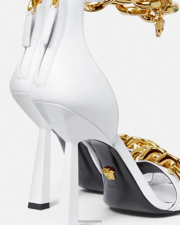 esso Versace donne sandali con tacco alto e catena con medusa bianco JT08Z446 scarpa