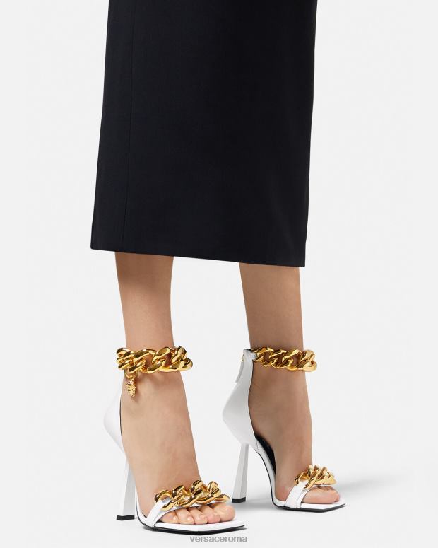 esso Versace donne sandali con tacco alto e catena con medusa bianco JT08Z446 scarpa
