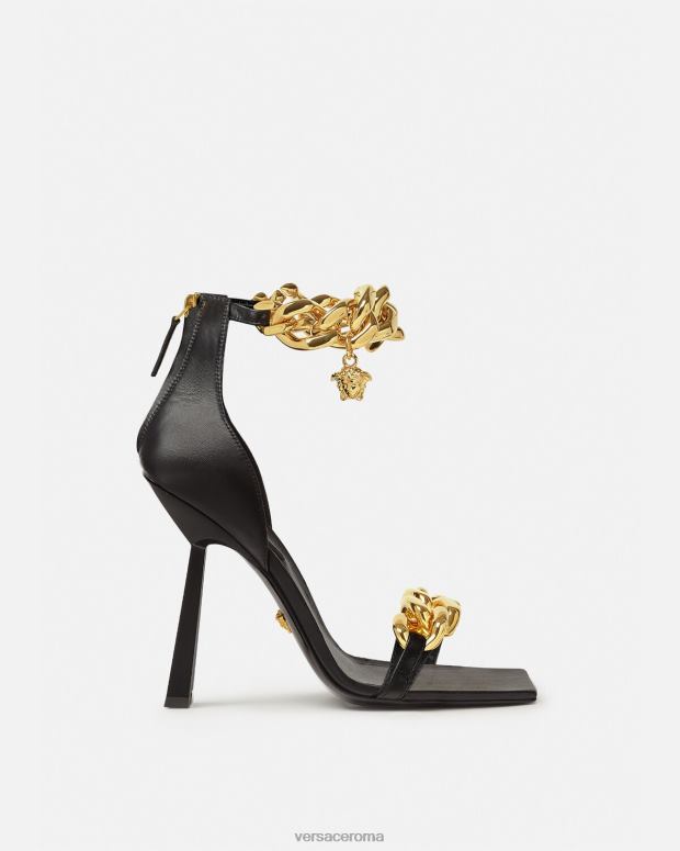 esso Versace donne sandali con tacco alto e catena con medusa nero JT08Z445 scarpa
