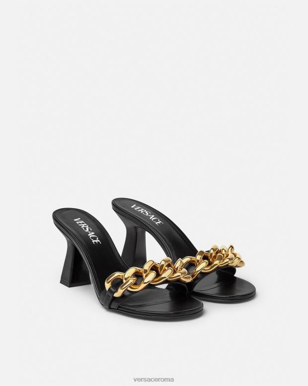 esso Versace donne sandali con tacco medio in catena nero JT08Z461 scarpa