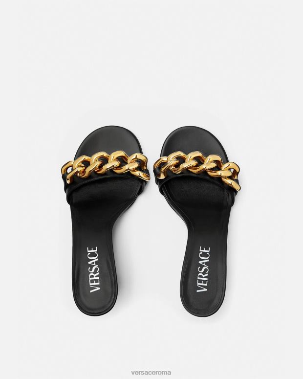 esso Versace donne sandali con tacco medio in catena nero JT08Z461 scarpa