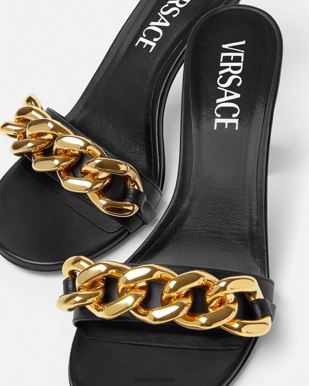 esso Versace donne sandali con tacco medio in catena nero JT08Z461 scarpa