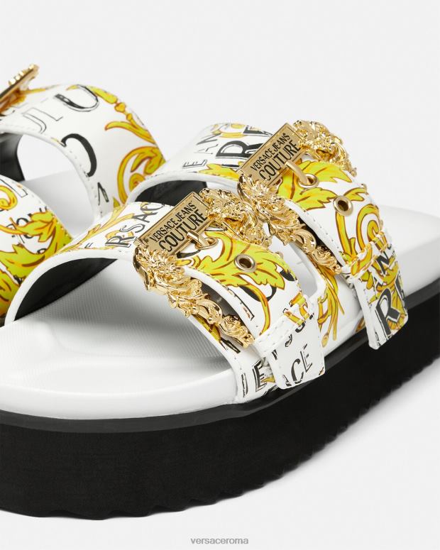 esso Versace donne sandali couture con logo Arizona oro e bianco JT08Z2275 scarpa