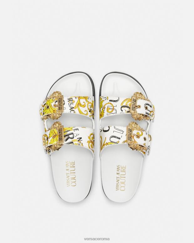 esso Versace donne sandali couture con logo Arizona oro e bianco JT08Z2275 scarpa