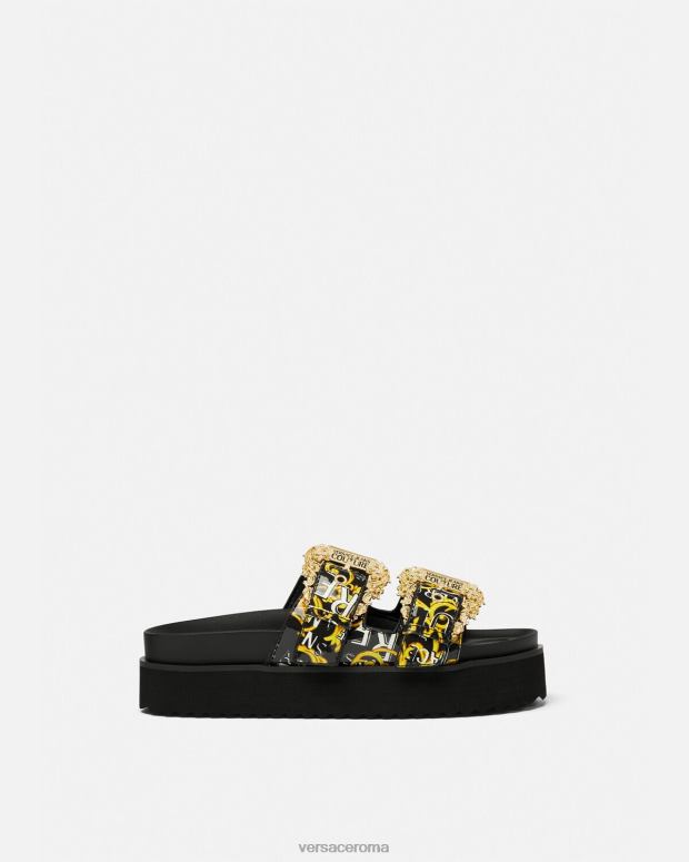 esso Versace donne sandali couture con logo Arizona oro nero JT08Z2276 scarpa