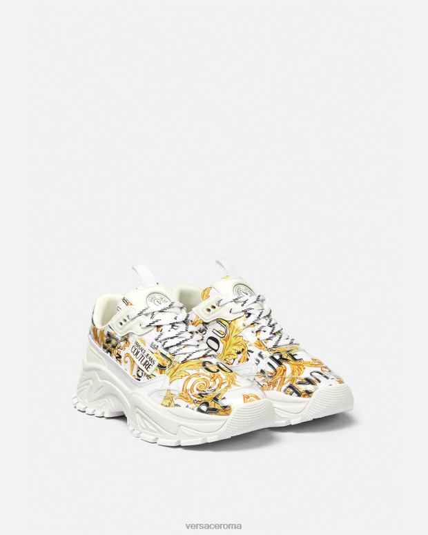 esso Versace donne scarpe da ginnastica da trekking couture con logo oro e bianco JT08Z2287 scarpa