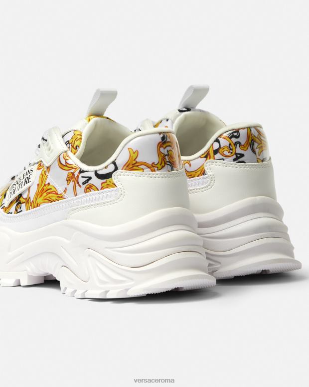 esso Versace donne scarpe da ginnastica da trekking couture con logo oro e bianco JT08Z2287 scarpa