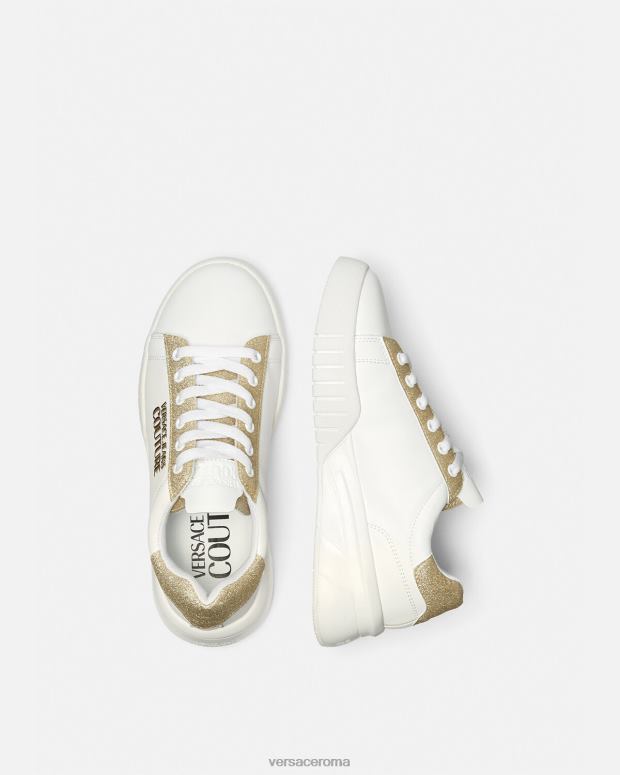 esso Versace donne scarpe da ginnastica dei quartieri alti oro e bianco JT08Z2311 scarpa