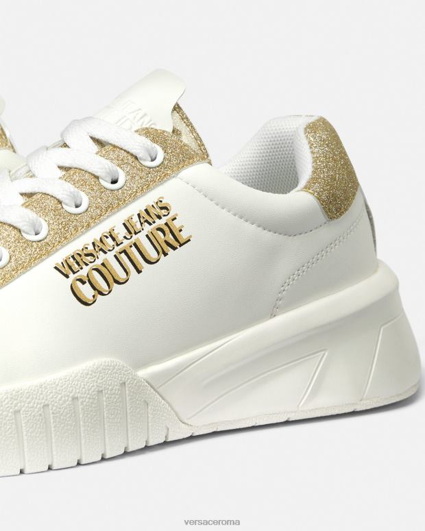 esso Versace donne scarpe da ginnastica dei quartieri alti oro e bianco JT08Z2311 scarpa