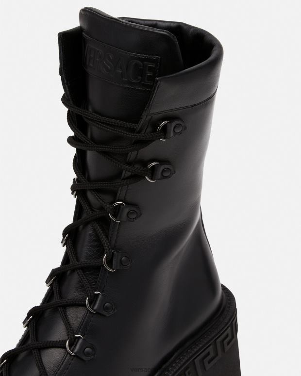 esso Versace donne anfibi con plateau greca nero JT08Z480 scarpa