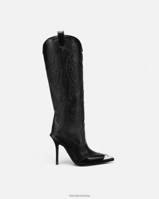 esso Versace donne stivali al ginocchio con farfalle nero JT08Z473 scarpa