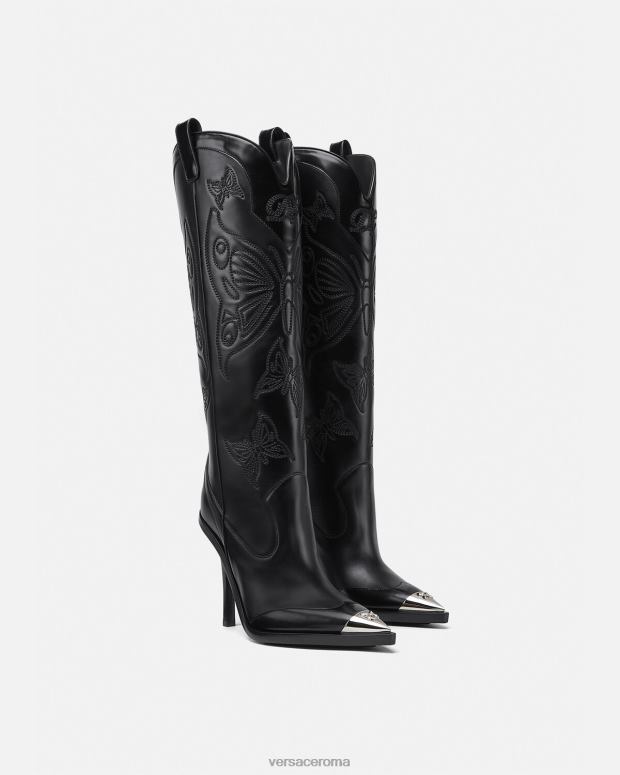 esso Versace donne stivali al ginocchio con farfalle nero JT08Z473 scarpa