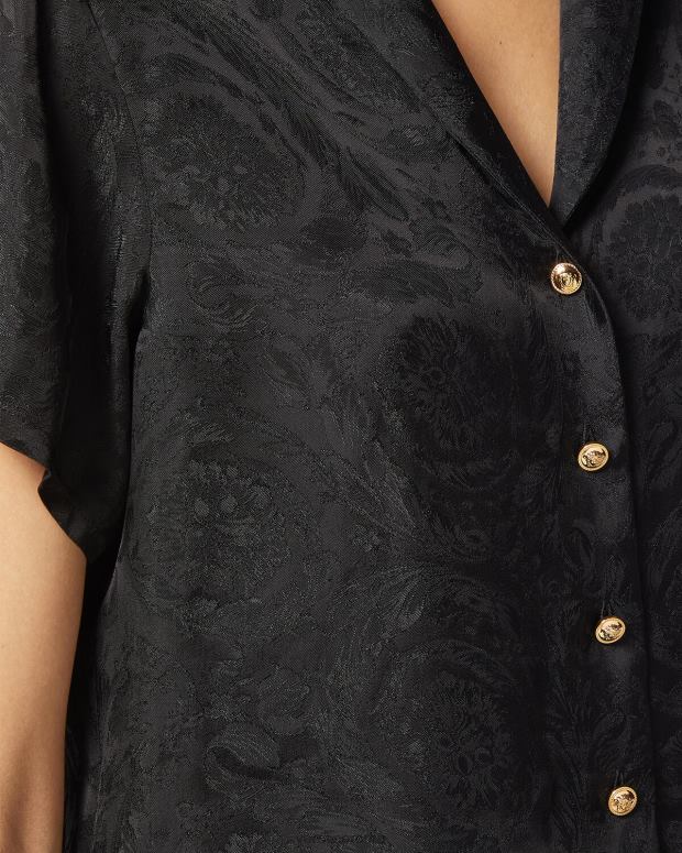 esso Versace donne Top corto da pigiama in jacquard barocco nero e grigio JT08Z1028 biancheria intima e costumi da bagno