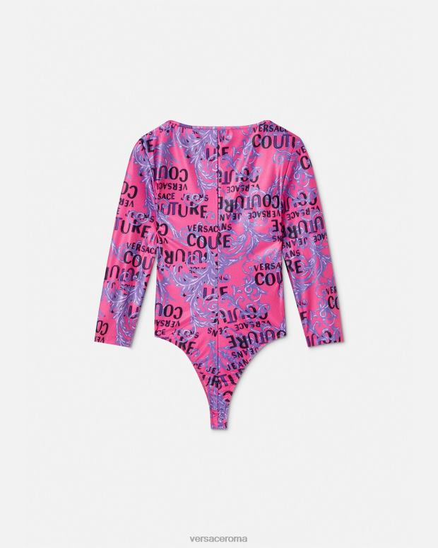 esso Versace donne body couture con logo fucsia JT08Z2212 vestiario