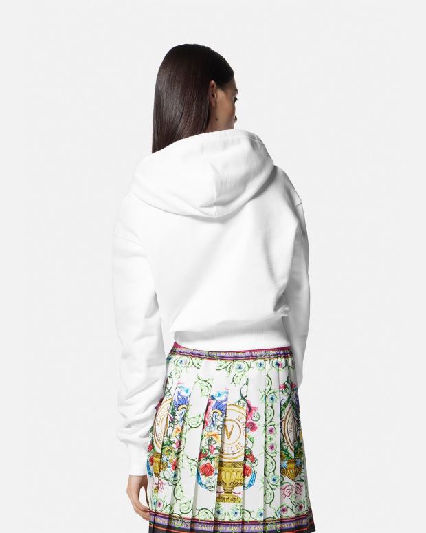 esso Versace donne Felpa con cappuccio da giardino con stemma V oro e bianco JT08Z2232 vestiario