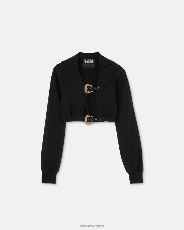 esso Versace donne Felpa corta con fibbia barocca nero JT08Z2229 vestiario