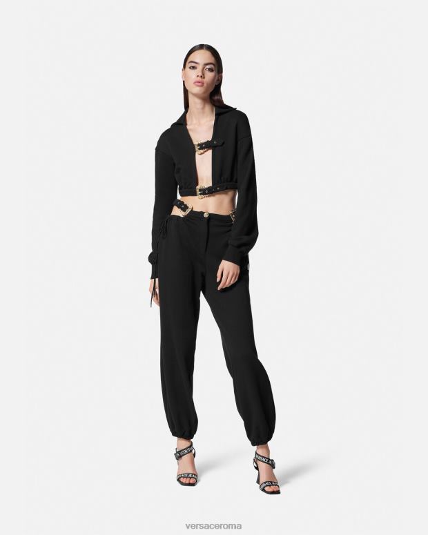 esso Versace donne Felpa corta con fibbia barocca nero JT08Z2229 vestiario
