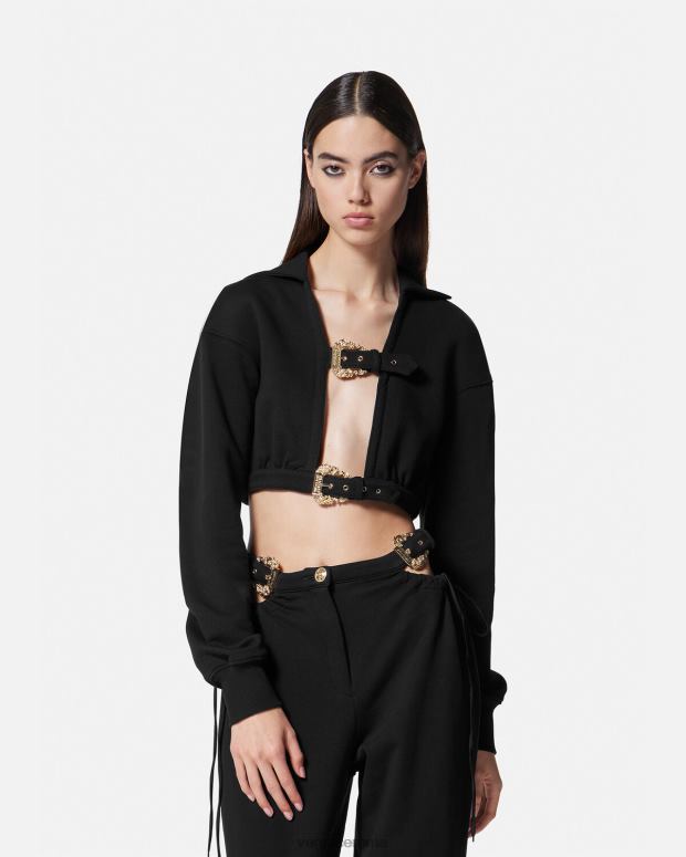 esso Versace donne Felpa corta con fibbia barocca nero JT08Z2229 vestiario