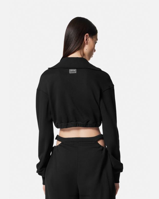 esso Versace donne Felpa corta con fibbia barocca nero JT08Z2229 vestiario
