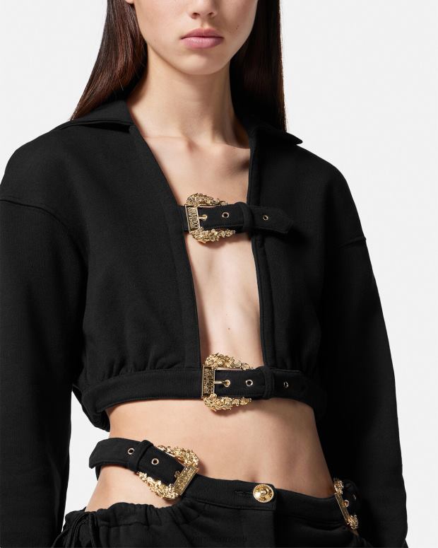 esso Versace donne Felpa corta con fibbia barocca nero JT08Z2229 vestiario