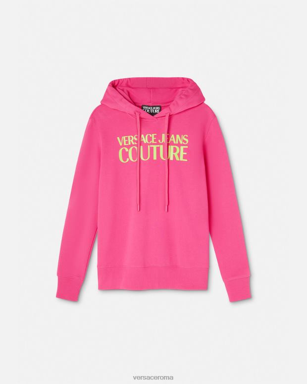 esso Versace donne felpa con cappuccio con logo fucsia JT08Z2173 vestiario