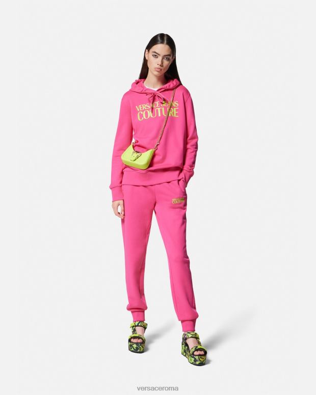 esso Versace donne felpa con cappuccio con logo fucsia JT08Z2173 vestiario