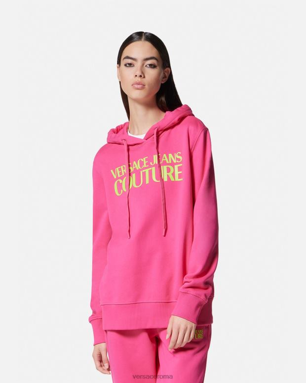 esso Versace donne felpa con cappuccio con logo fucsia JT08Z2173 vestiario