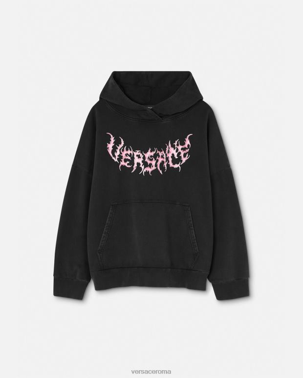 esso Versace donne felpa con cappuccio con logo nero JT08Z144 vestiario