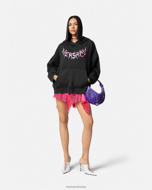 esso Versace donne felpa con cappuccio con logo nero JT08Z144 vestiario