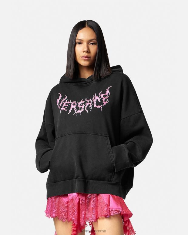 esso Versace donne felpa con cappuccio con logo nero JT08Z144 vestiario