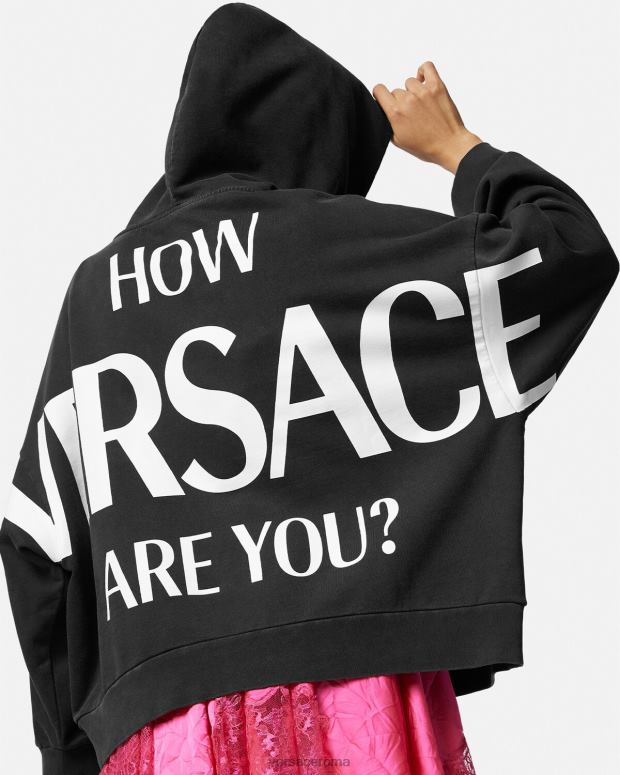 esso Versace donne felpa con cappuccio con logo nero JT08Z144 vestiario