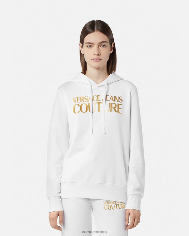 esso Versace donne felpa con cappuccio con logo oro e bianco JT08Z2235 vestiario
