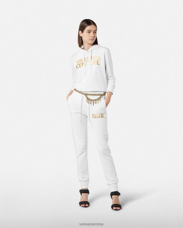 esso Versace donne felpa con cappuccio con logo oro e bianco JT08Z2235 vestiario