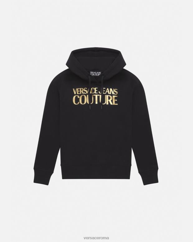esso Versace donne felpa con cappuccio con logo oro nero JT08Z2234 vestiario