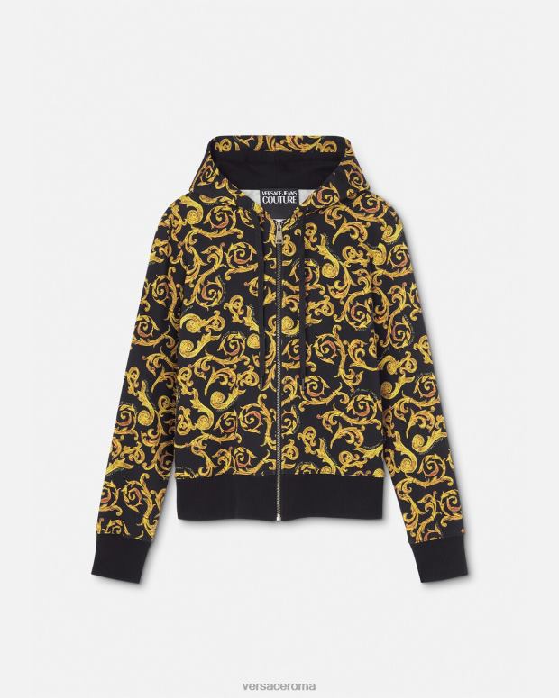 esso Versace donne felpa con cappuccio couture di schizzo oro nero JT08Z2175 vestiario