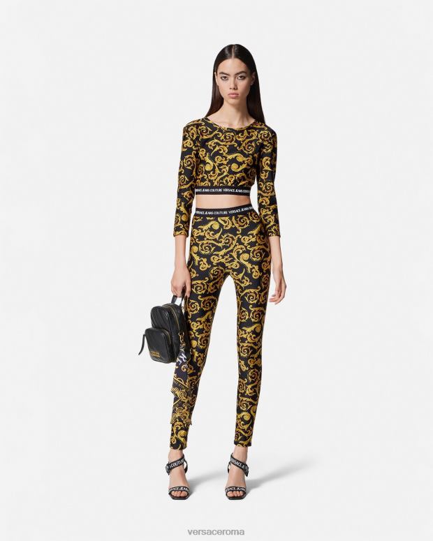 esso Versace donne leggings couture di schizzo oro nero JT08Z2178 vestiario