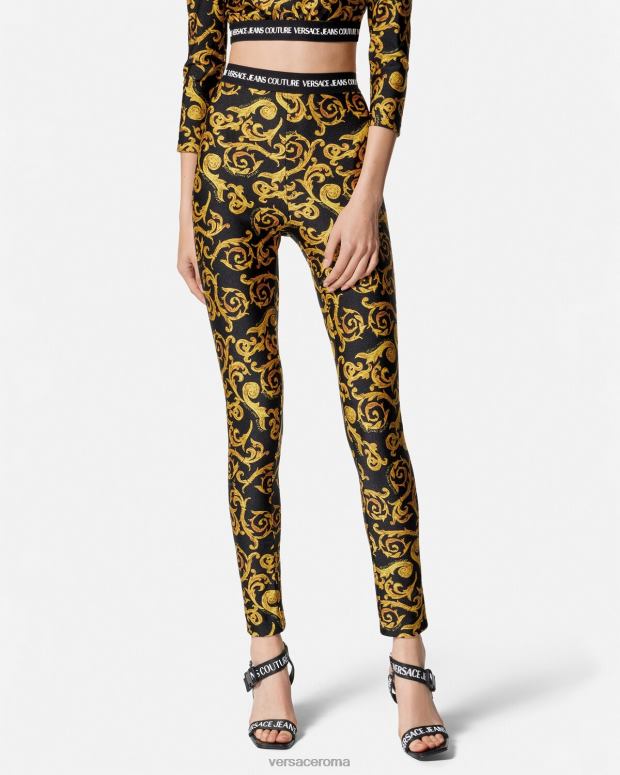 esso Versace donne leggings couture di schizzo oro nero JT08Z2178 vestiario