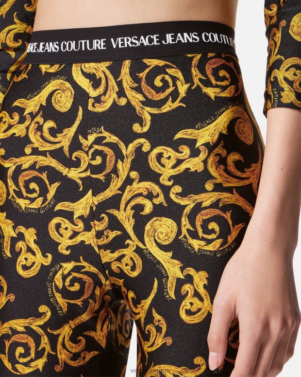 esso Versace donne leggings couture di schizzo oro nero JT08Z2178 vestiario