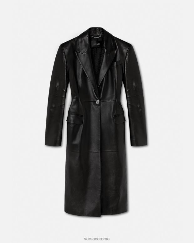 esso Versace donne Cappotto lungo in pelle con medusa nero JT08Z92 vestiario
