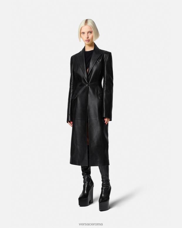 esso Versace donne Cappotto lungo in pelle con medusa nero JT08Z92 vestiario