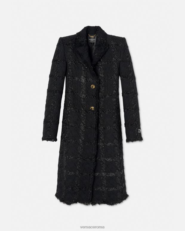 esso Versace donne Cappotto lungo in tweed a spillo nero JT08Z102 vestiario