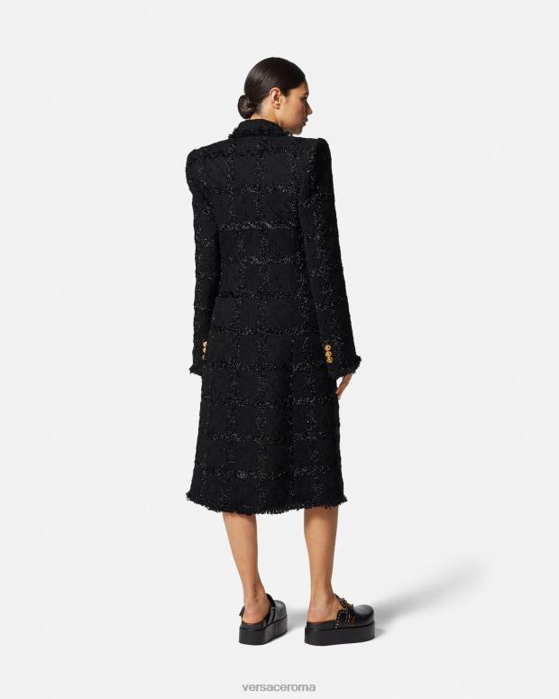 esso Versace donne Cappotto lungo in tweed a spillo nero JT08Z102 vestiario