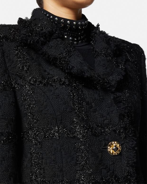 esso Versace donne Cappotto lungo in tweed a spillo nero JT08Z102 vestiario
