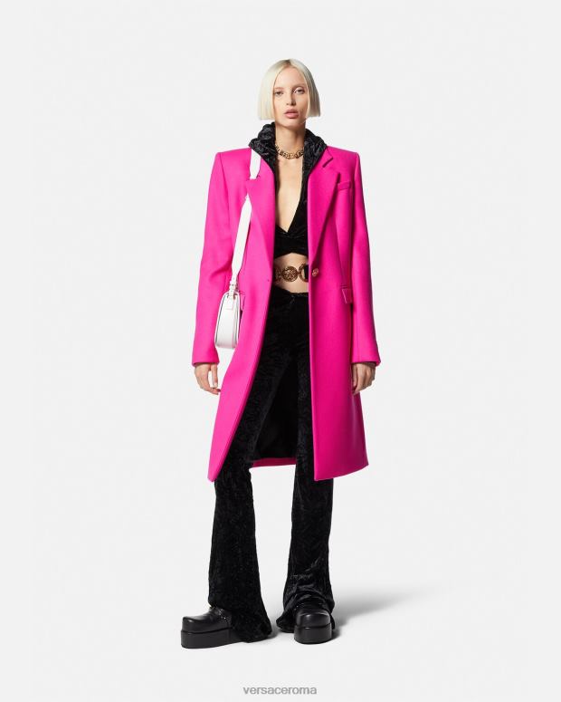 esso Versace donne cappotto lungo in lana con medusa fucsia JT08Z104 vestiario