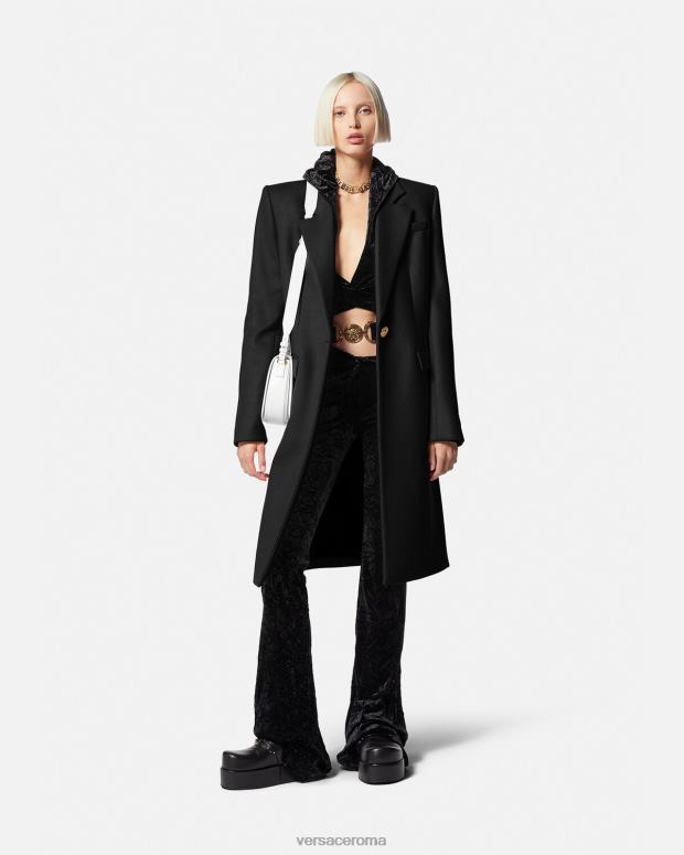 esso Versace donne cappotto lungo in lana con medusa nero JT08Z91 vestiario