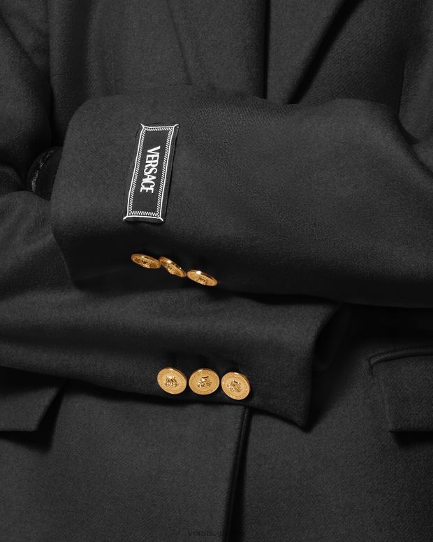 esso Versace donne cappotto lungo in lana con medusa nero JT08Z91 vestiario